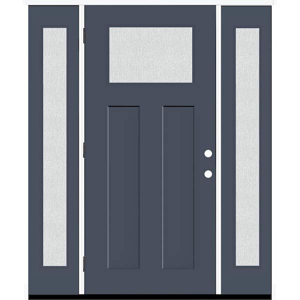 Steves & Sons Legacy 68 in. x 80 in. 1/4 Toplite Rain Glass RHOS Primed Dark Denim Finish Fiberglass Prehung Front Door w/Dbl 14 in.SL