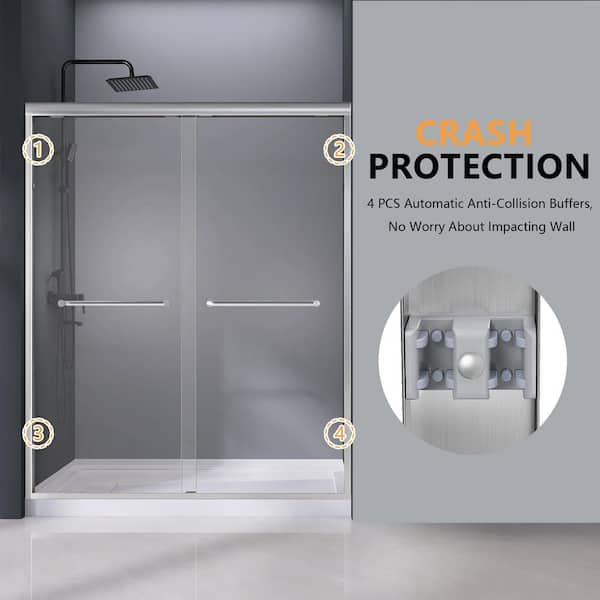 Zeafive 56 to 60 in. W x 72 in. H Double Sliding Shower Door in