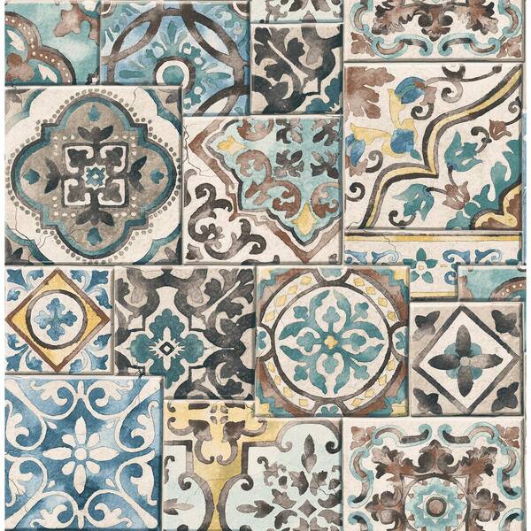 A-Street Prints Estrada Blue Marrakesh Tiles Blue Wallpaper Sample