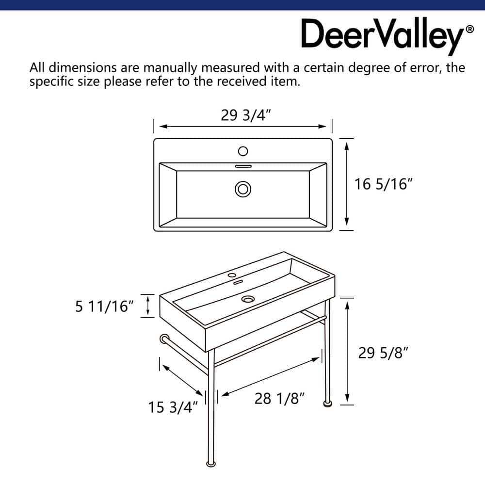 30" White Ceramic Console Sink with Black Stainless Steel Legs
