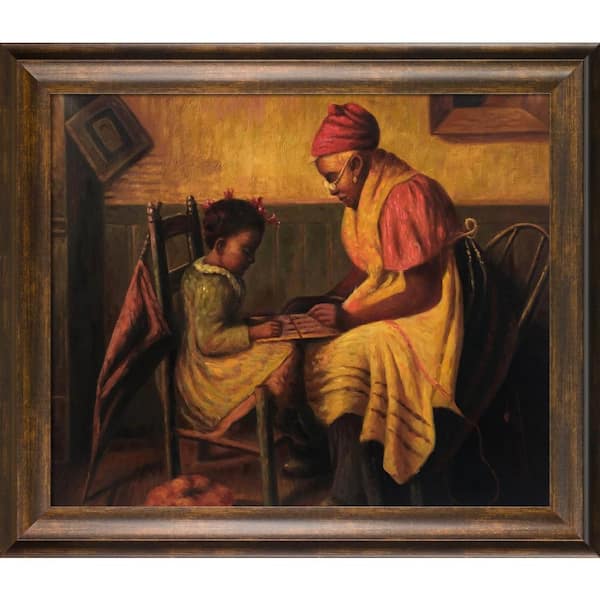 LA PASTICHE Playing Checkers by Harry Roseland Modena Vintage Framed Typography Oil Painting Art Print 25 in. x 29 in.