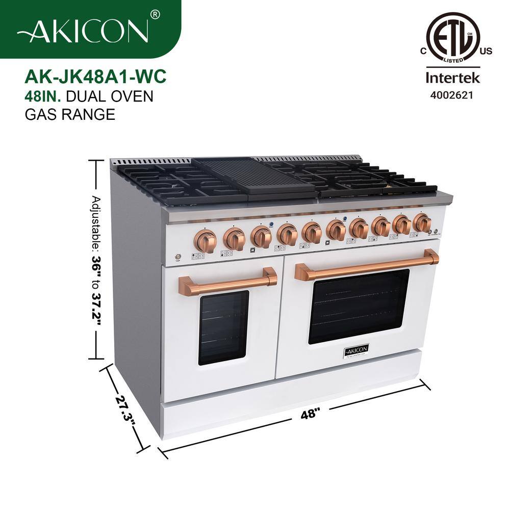 Akicon 48" White and Copper Convection Gas Range with 8 Burners