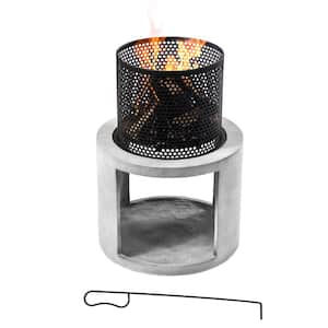 16 in. Cylinder Wood Burning Fire Pit with Log Storage