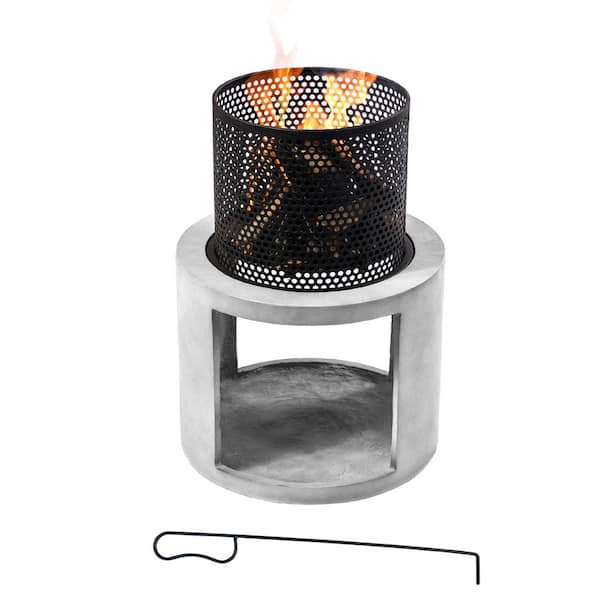 Teamson Home 16 in. Cylinder Wood Burning Fire Pit with Log Storage