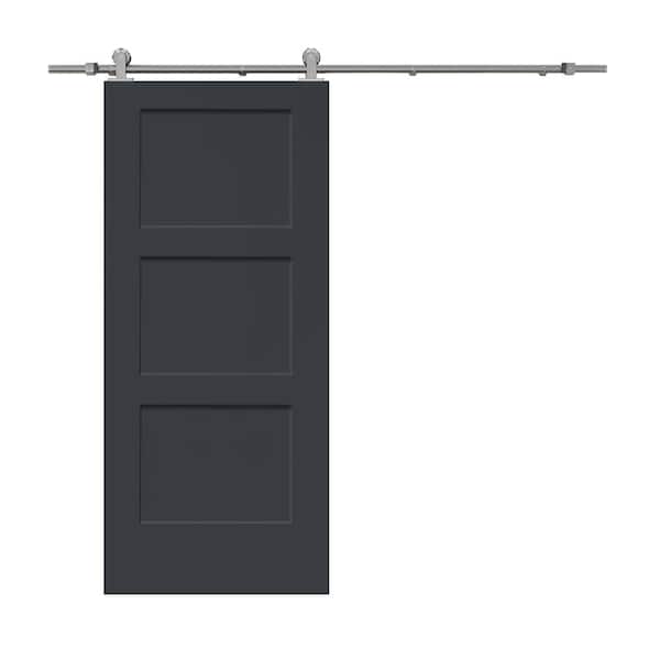 CALHOME 36 in. x 80 in. Charcoal Gray Stained Composite MDF 3-Panel Equal Style Interior Sliding Barn Door with Hardware Kit