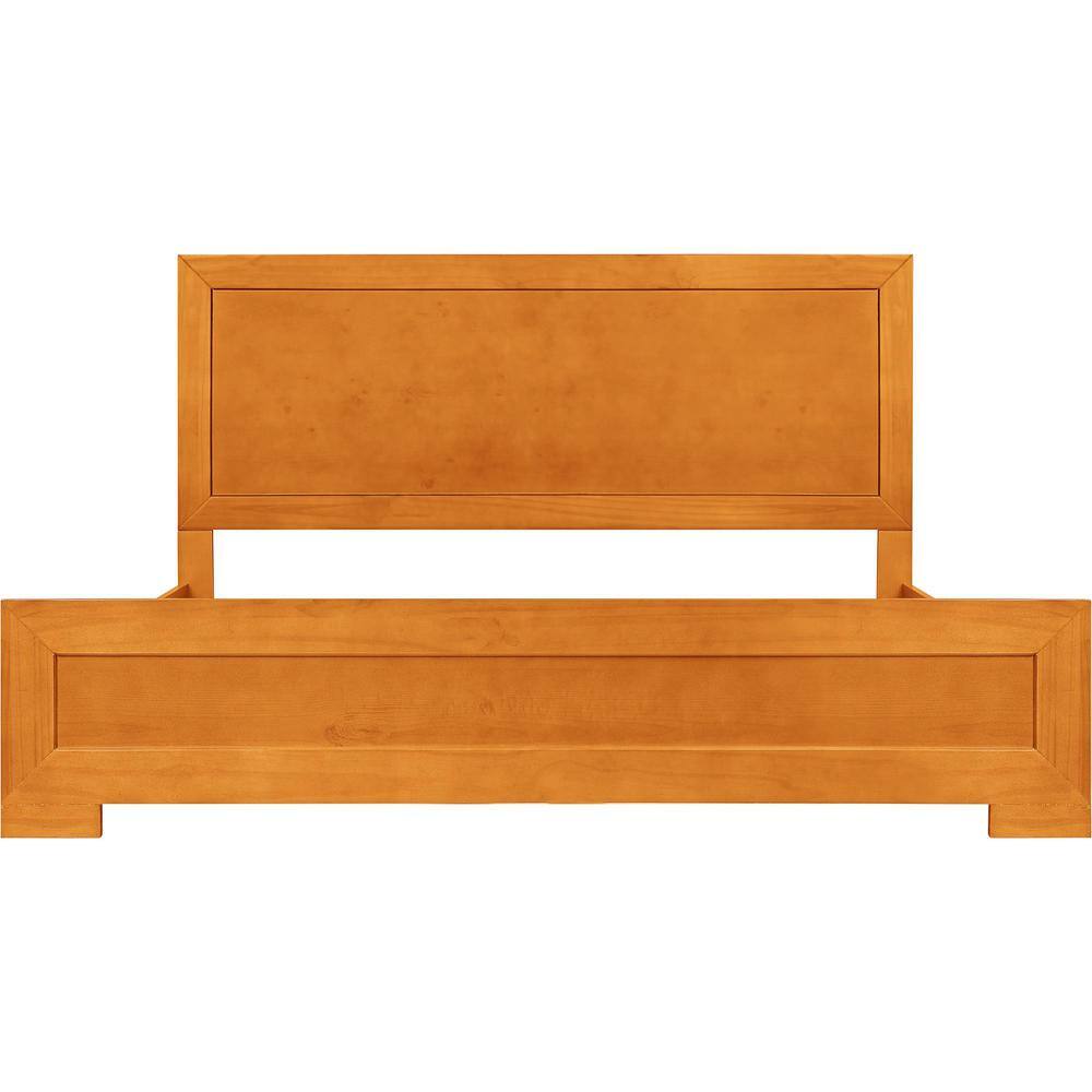 Modern Cherry Queen Platform Bed with Paneled Headboard