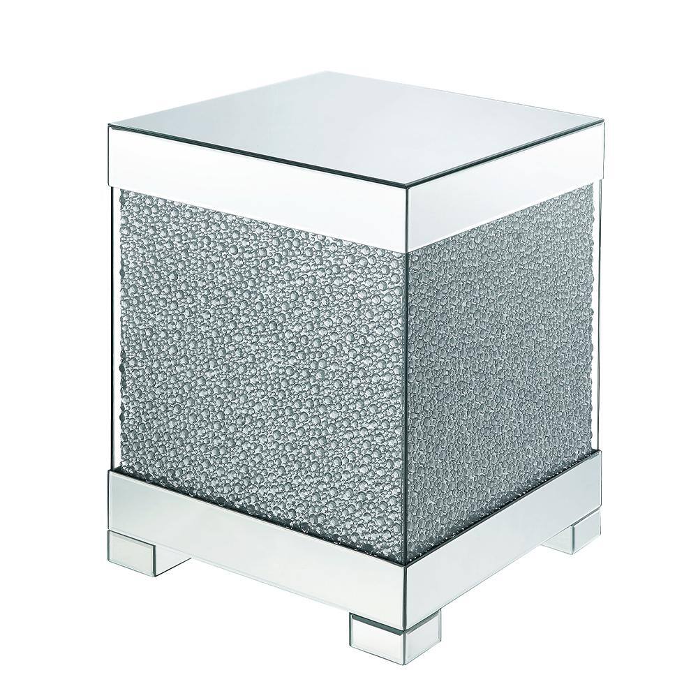Mirrored Glass and Faux Crystal Rectangular End Table