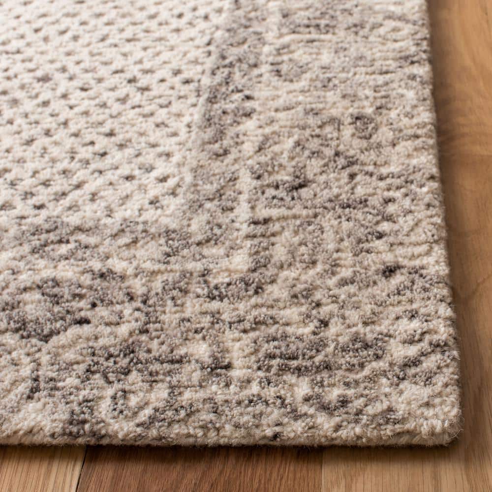 Ivory and Grey Hand-Tufted Wool Abstract 10' x 14' Area Rug