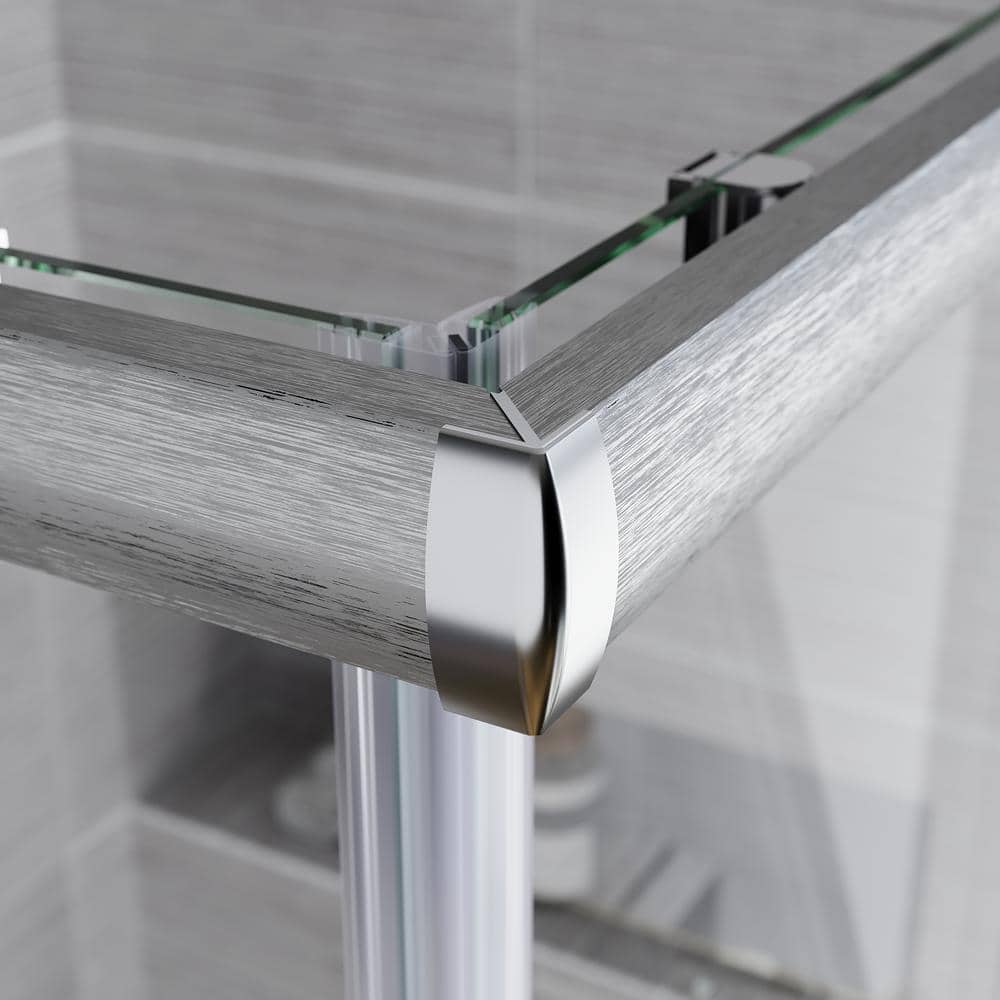 34'' Nickel Framed Clear Glass Sliding Corner Shower Enclosure
