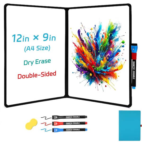 1-Pack Double-Sided Portable Dry Erase Whiteboard Set with 3 Markers, Eraser, Red Pen Tray, Blue, 1 Sheet