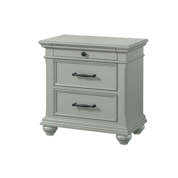 Picket House Furnishings Brooks 28 in. H x 28 in. W x 16 in. D 3-Drawer Nightstand With USB Ports in Grey
