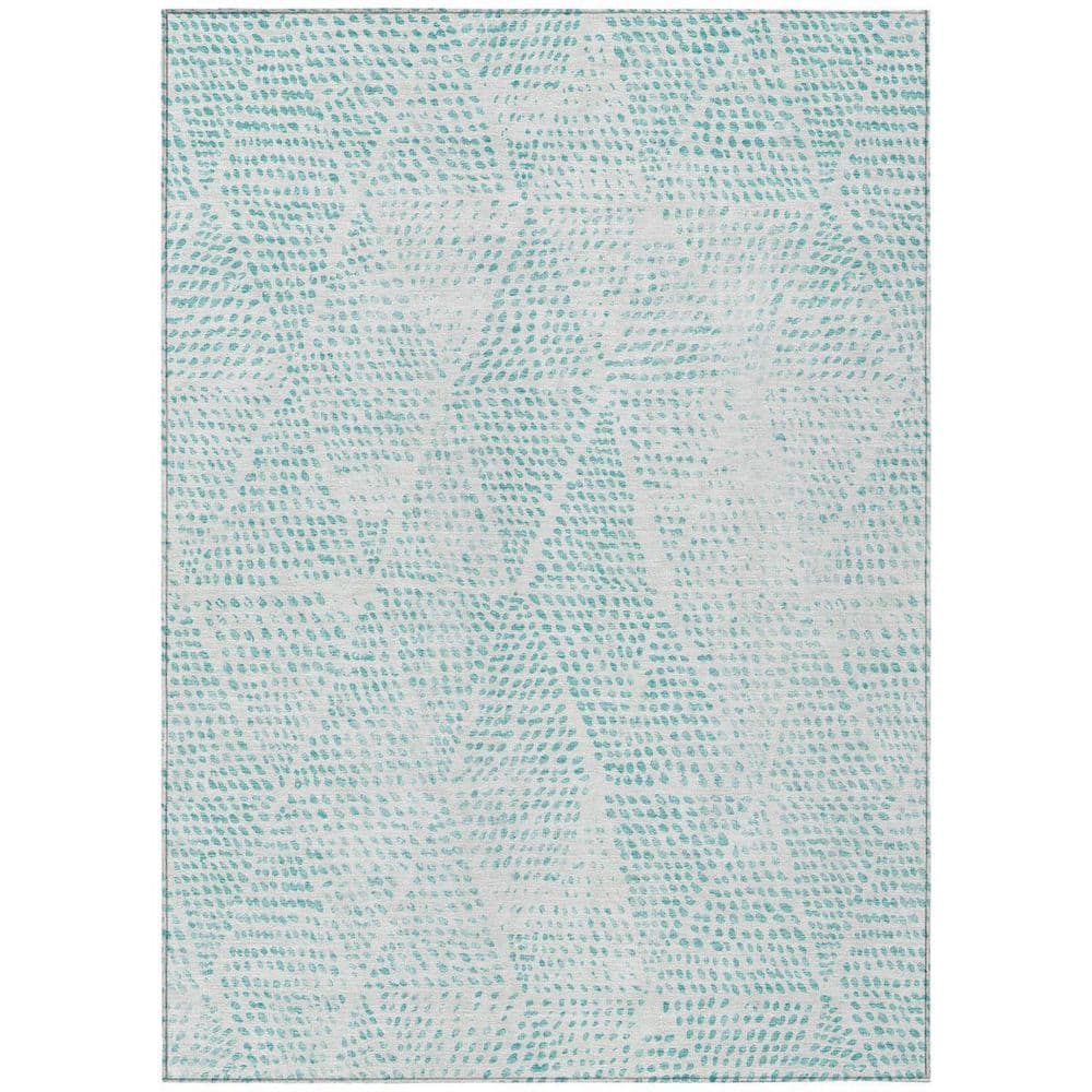 Aqua, Ivory 8 ft. x 10 ft. Woven Geometric Polyester Rectangle Indoor / Outdoor Area Rug price history on PriceWatchPro