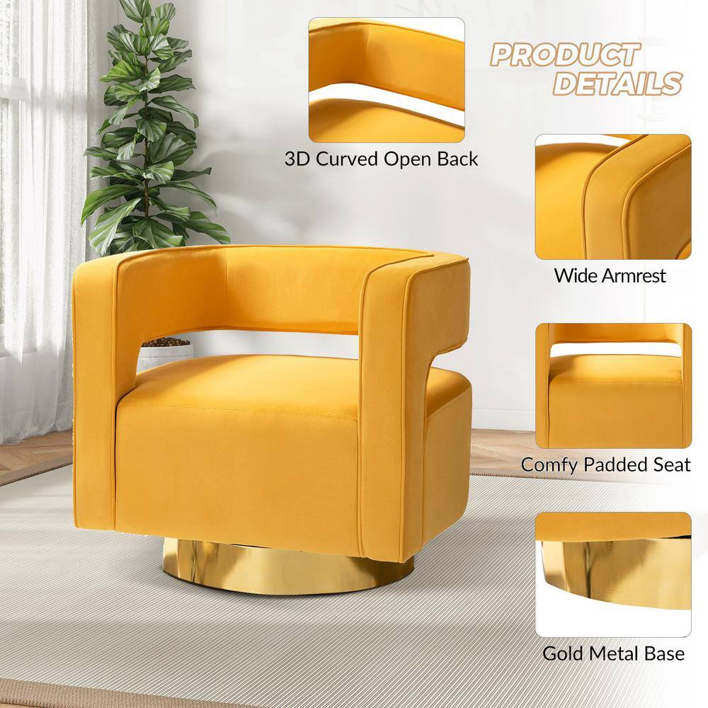 Mustard Velvet Swivel Barrel Chair with Gold Metal Base