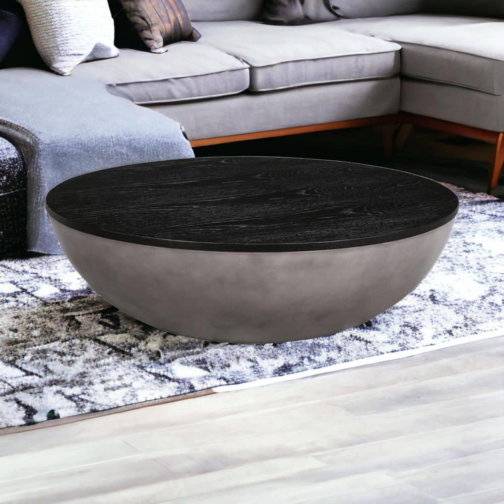 48.00 in. Black, Gray Round Solid Wood Coffee Table