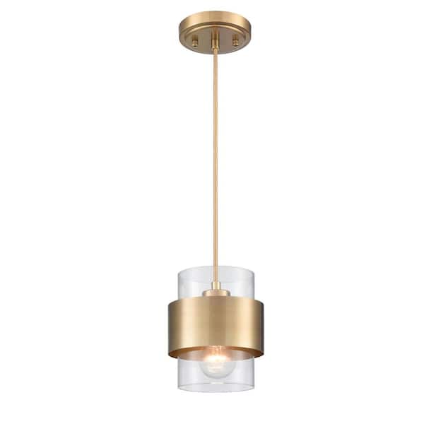 CLAXY 60-Watt 1-Light Gold Finished Shaded Pendant-Light with Clear Glass Shade and No Bulbs Included