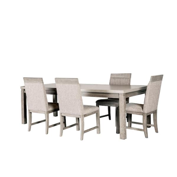 Furniture of America Burnett 5-Piece Rectangle Stone Gray Wood Top Dining Set (Seats 4)