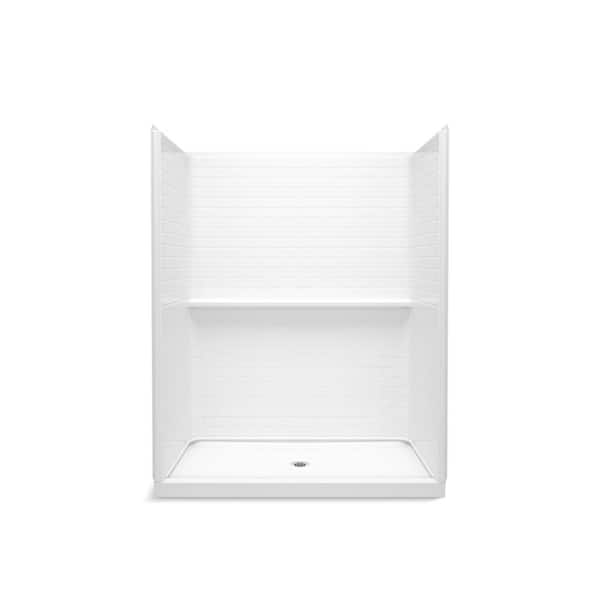 Traverse 60 in. x 34 in. x 72.25 in. Single Threshold Center Drain Shower Base with Shower Walls in White