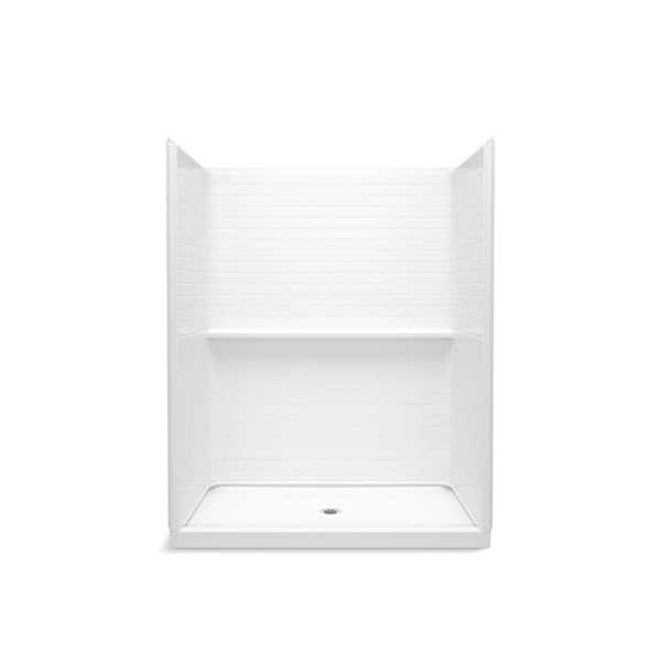 STERLING Traverse 60 in. x 34 in. x 72.25 in. Single Threshold Center Drain Shower Base with Shower Walls in White