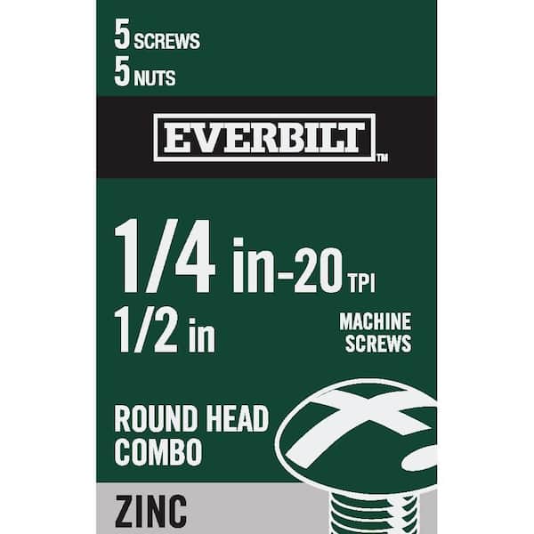 Everbilt 1/4 in.-20 x 1/2 in. Combo Round Head Zinc Plated Machine Screw (5-Pack)
