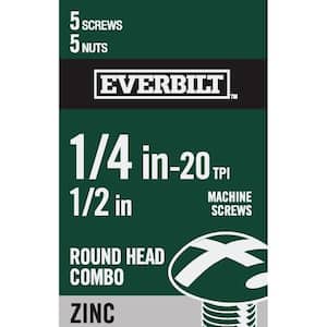 1/4 in.-20 x 1/2 in. Phillips-Slotted Round-Head Machine Screws (5-Pack)