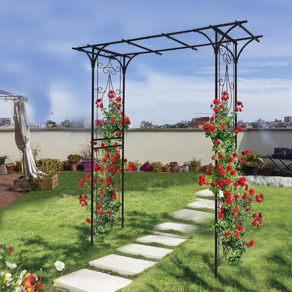 81.1 in. Iron Black Garden Trellis, Garden Arch for Climbing Plants Support