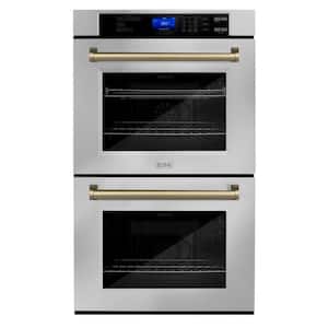 Autograph Edition 30 in. Double Electric Wall Oven with True Convection and Champagne Bronze Handle in Stainless Steel