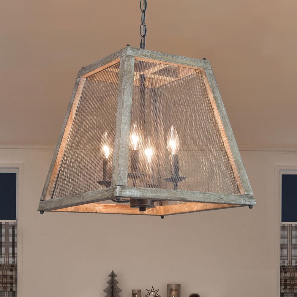 4-Light Gray Modern Industrial Wood Cage Lantern Chandelier for Foyer price history on PriceWatchPro