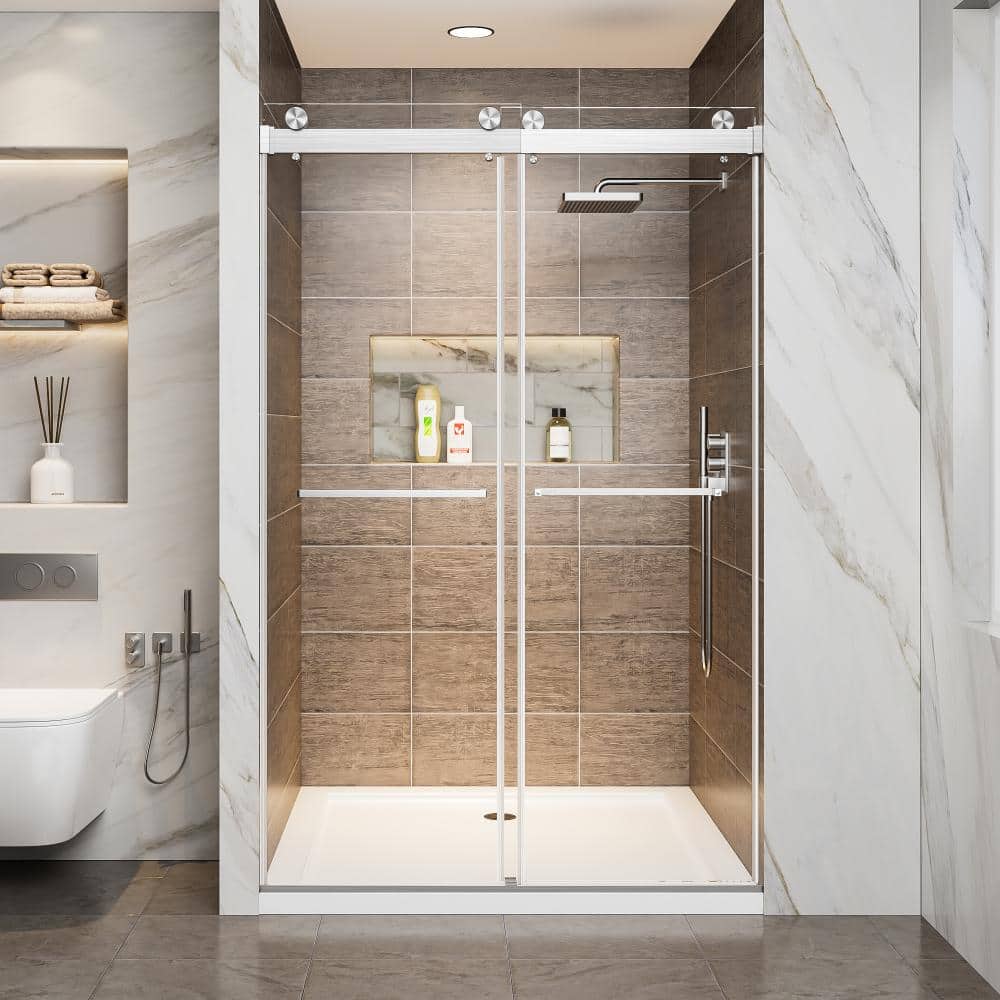 "44""-48"" W x 76"" H Brushed Nickel Soft Close Frameless Double Sliding Shower Screen, 5/16"" (8mm) Safety Glass" price history on PriceWatchPro