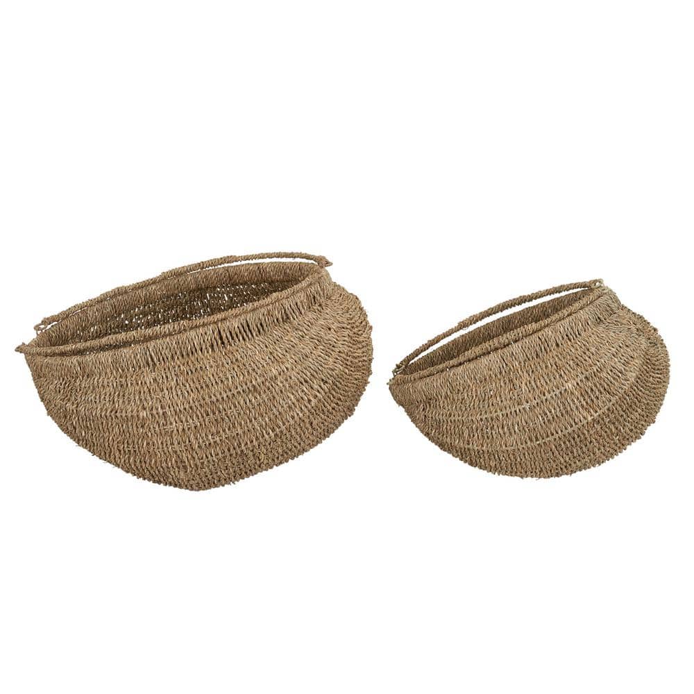 Natural Seagrass Handwoven Storage Baskets with Handles, Set of 2