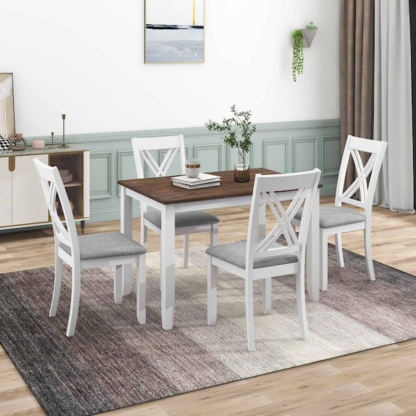 5-Piece Rustic White Wood Top Dining Room Set Seats 4