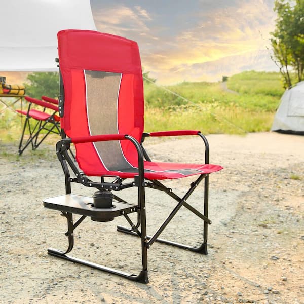 VAMOP Red Aluminum Folding Directors Chair with Side Table and