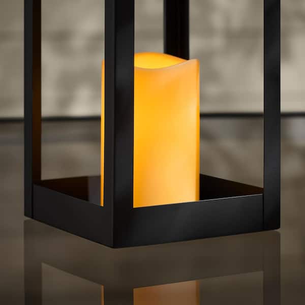 Hampton Bay 11.8 in. Black Metal Lantern With LED Candle