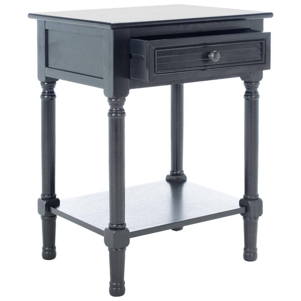 Black Wood Rectangular Accent Table with Storage Drawer