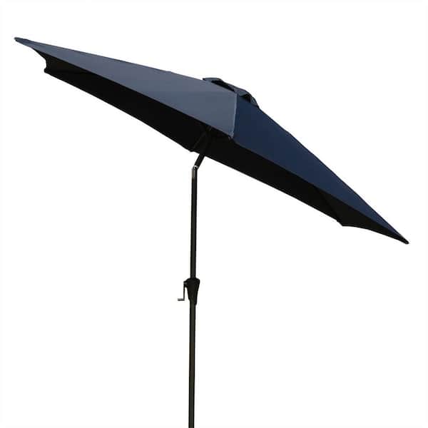 GAWEZA 9 ft. Hexagon Aluminum Market Tilt Patio Umbrella in Navy Blue with Crank for Table Deck Pool Garden Lawn