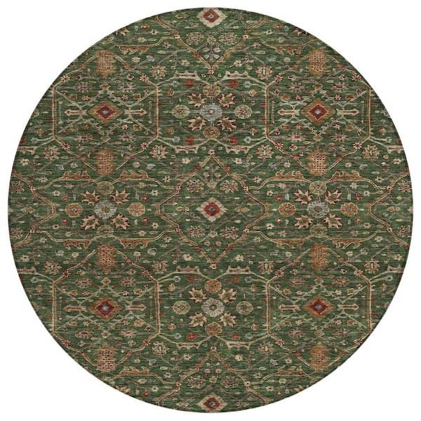 Chantille Machine Washable Indoor/Outdoor Abstract ACN1130 Emerald 8 ft. x 8 ft. Area Rug