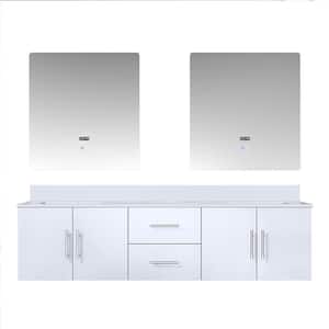 Geneva 72 in. W x 22 in. D Glossy White Double Bath Vanity, Cultured Marble Top, and 30 in. LED Mirrors