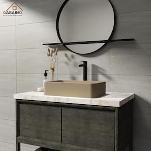 Concrete Art Basin Rectangular Bathroom Vessel Sink in Taupe Clay with The Same Color Drainer