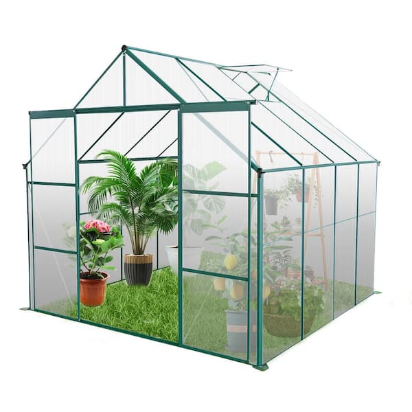 Unbranded 95 in. W x 98 in. D x 90 in. H Green Polycarbonate Walk-in Greenhouse Raised Base and Anchor Aluminum in All Season