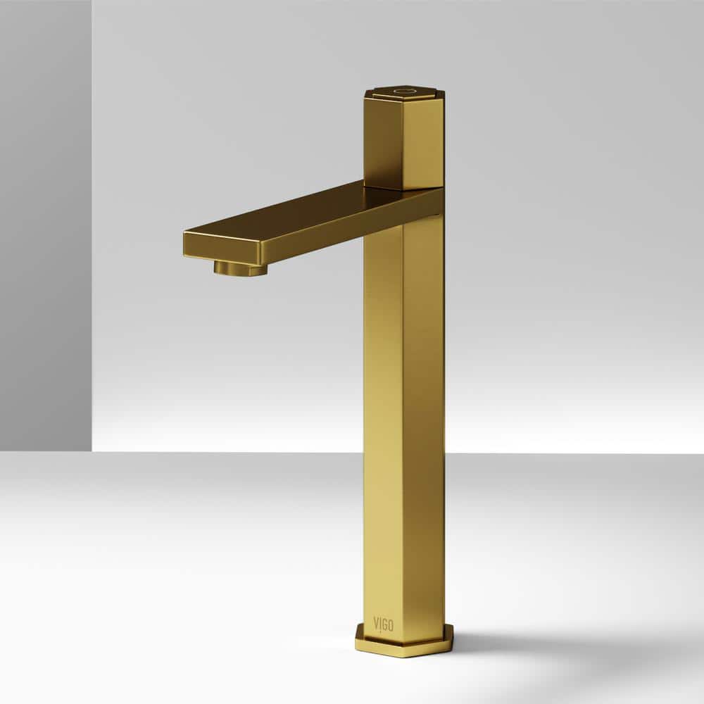 Nova Matte Brushed Gold Tall Vessel Sink Faucet with Push Button