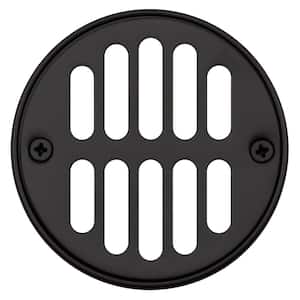 Round Brass Shower Strainer Grid Drain Cover with Crown Ring, Matte Black
