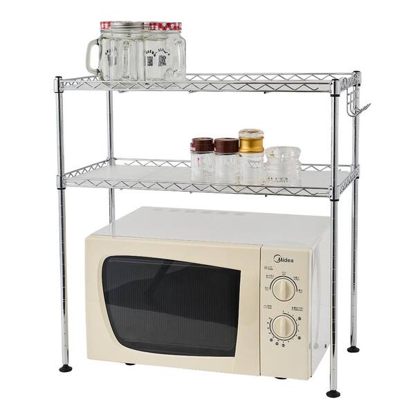 Solid Microwave Oven Shelf Kitchen Rack Microwave Oven Home Space Saving  Floor Free Punching Double Storage Rack Microwave Oven Rack (Color : B,  Size