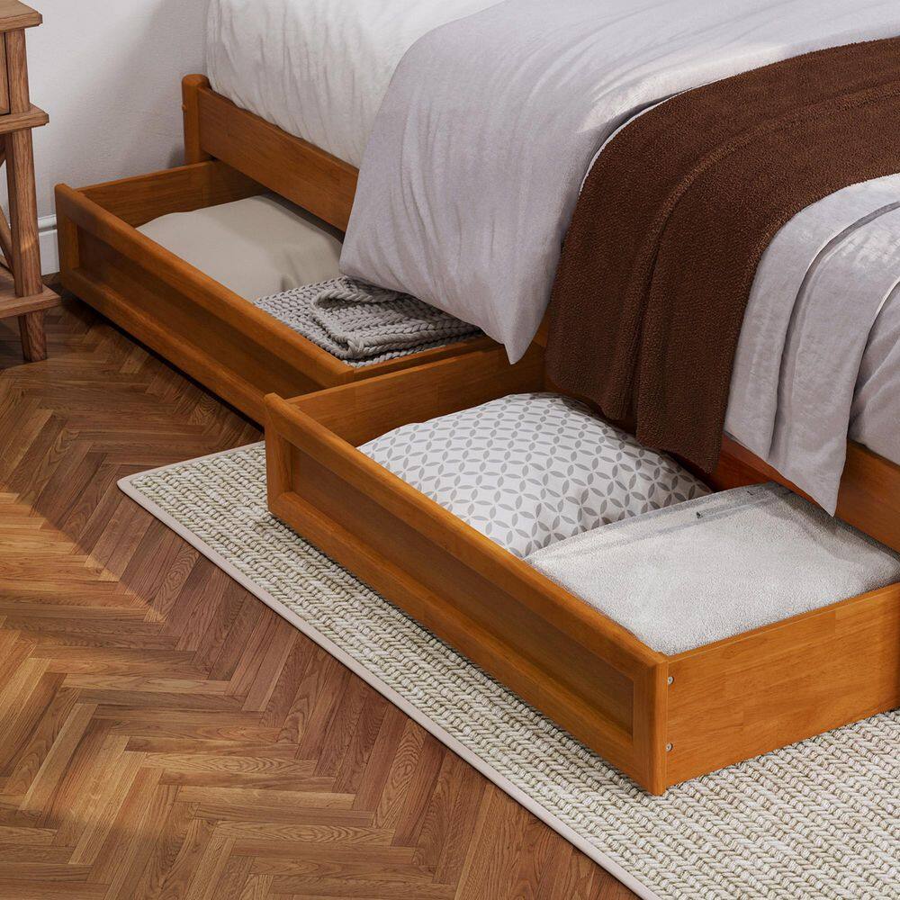Wesley King Light Toffee Wood Platform Bed with Storage Drawers