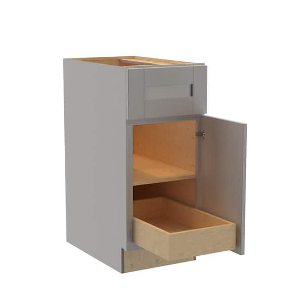 Home Decorators Collection Washington Veiled Gray Plywood Shaker Assembled Base Kitchen Cabinet FH 1 ROT Sft Cls R 15 in W x 24 in D x 34.5 in H