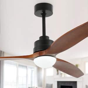 52 in. Indoor LED Black Wood Reversible Ceiling Fan with Remote Control and Light Kit
