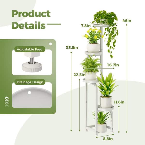 OGETFUUR 4-Tier White Metal Heavy Duty Plant Stand Outdoor Indoor