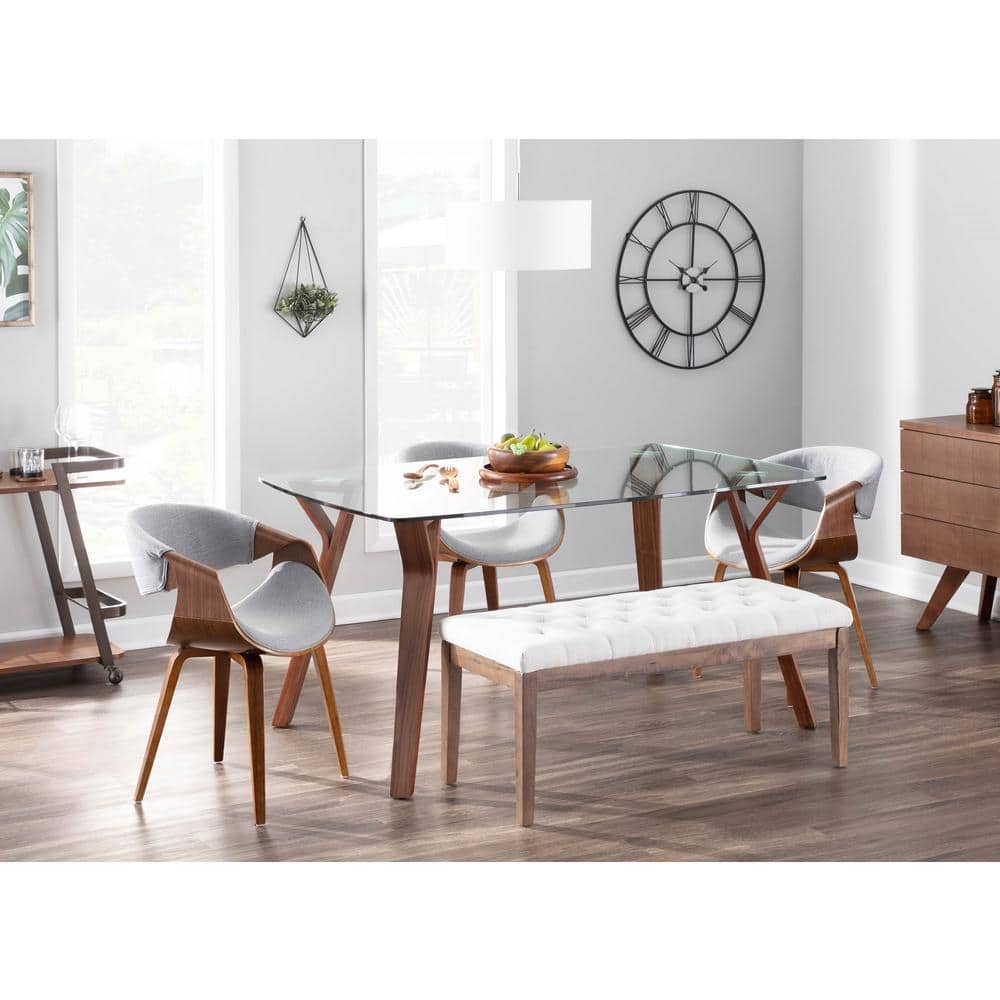 Curvo 22'' Walnut and Grey Contemporary Upholstered Side Chair