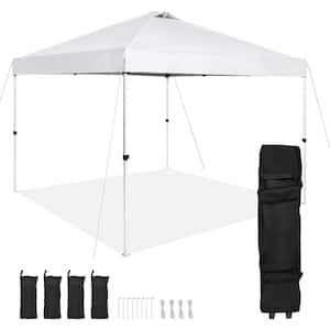 10 ft. x 10 ft. White Waterproof Pop Up Canopy Tent 250 D PU Silver Coated Tarp Sun Shelter Gazebo