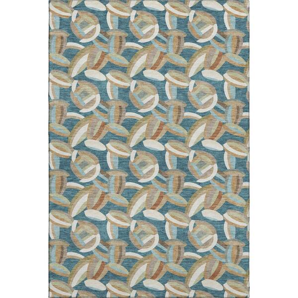 Mayfield Premium Machine Washable Abstract AMF2454 Teal 10 ft. x 14 ft. Area Rug