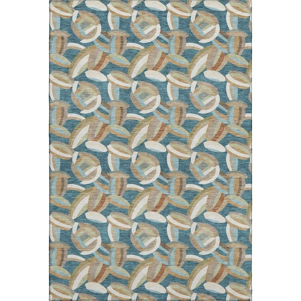 Mayfield Premium Machine Washable Abstract AMF2454 Teal 9 ft. x 12 ft. Area Rug