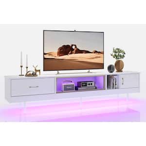 80 in. High Gloss TV Stand Fits TVs up to 85 in. LED Entertainment Center with Drawer and Cabinets White and Gold